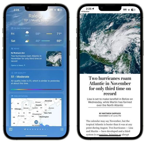 东阿苹果14维修分享iPhone 14手机如何看天气时顺带看新闻 